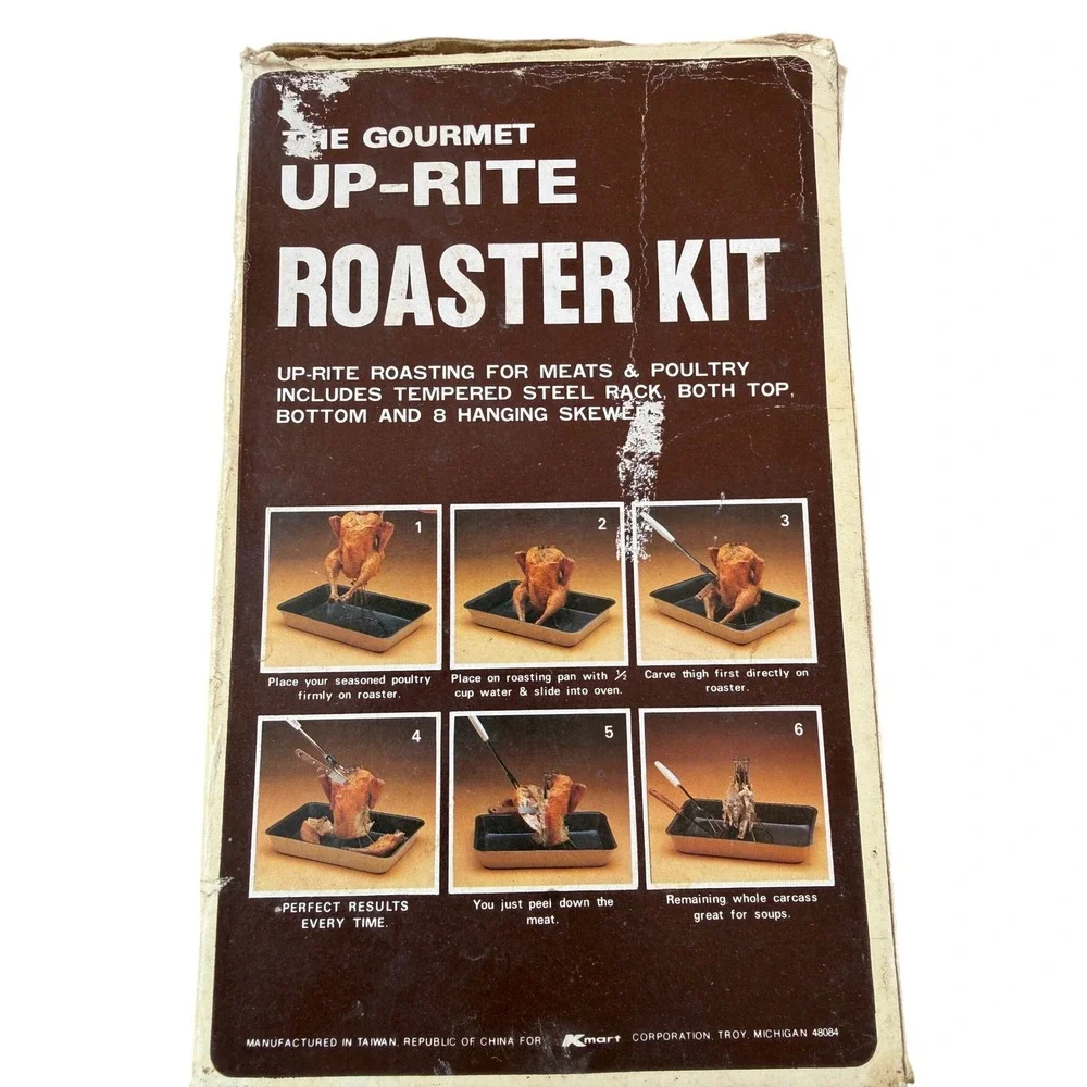 Vintage The Gourmet Up-Rite Roaster Kit Tempered Steel Vertical Poultry Rack